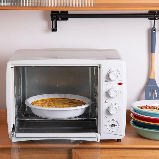 Sweejar Ceramic 10.4 Inch Pie Pan, Deep Porcelain Round Dish, Non-Stick Baking Plate for Pumpkin and Apple Pies, Farmhouse Design (Turquoise)