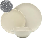 Gibson Elite Clover Hill 12-Piece Stoneware Dinnerware Set – White Cream Embossed Plates and Bowls with Matte Speckled Reactive Glaze, Service for 4 – Microwave & Dishwasher Safe