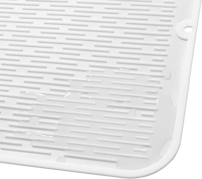 Silicone Dish Drying Mat for Multiple Usage,Easy clean,Eco-friendly,Heat-resistant Silicone Mat for Kitchen Counter or Sink,Refrigerator or Drawer Liner White 2XL 24 inches x 18 inches