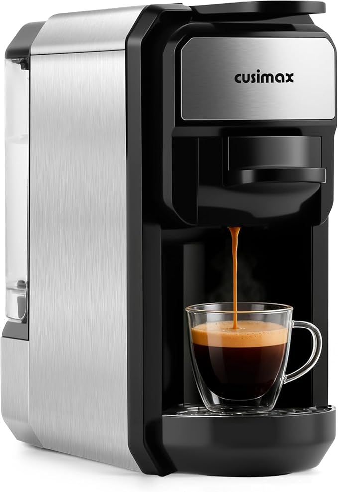 CUSIMAX Espresso Machine Single Serve Coffee Machine Compatible with Nespresso Pods, Adjustable Brewing Size, 19Bar Coffee Maker, Stainless Steel Espresso Maker with 20oz Remevable Water Tank