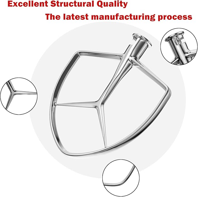 7QT Stainless Steel Flat Beater for KitchenAid Stand Mixer, Kitchen Aid Paddle Attachment Accessories/No coating/Dishwasher Safe Replacement for Kitchenaid Professional 7QT Series Mixer