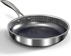10“ Hybrid Ceramic Nonstick Frying Pan, 3-Ply Stainless Steel Skillet, 2-Layer Nonstick Coating, PFAS & PTFE Free, 9H Hardness & Corrosion Resistance, Dishwasher Safe, Induction Compatible