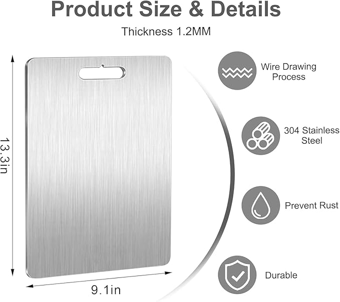 Titanium Cutting Board, 2025 Upgrade 100% Pure Titanium Cutting Boards for Kitchen, 1 Pack Double Sided Food-Grade Chopping Board for Cutting Meat Vegetable Fruit (13 * 8in)