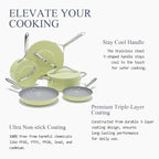 Ceramic Cookware Set Nonstick Pots and Pans Set 8 Pieces NonToxic PTFE/PFOA/PFAS Free All Cooktops Compatible Even Heat Distribution Oven Safe Up to 500°F, Avocado Green