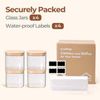 ComSaf 0.7 Qt Glass Food Storage Jars Set of 4, Clear Glass Storage Containers with Lids, Pantry Organization Jar, Spice Jar, Blooming Tea, Coffee and Sugar Container, Small Canister Set for Kitchen