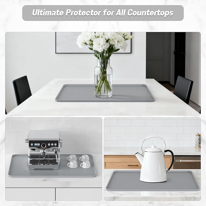 Silicone Coffee Mat,24"×16" Waterproof Heat Resistant Bar Mat for Espresso Machine Station Accessories,Non Slip Dish Drying Mat for Kitchen Counter,Home Decor Essentials,Grey