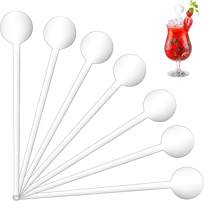 200 Pcs Cocktail Swizzle Sticks, 7.3inch Clear Coffee Stirrers Disposible Plastic Swizzle Sticks for Drink Black Disc Top Drinks Mixing Rod for Coffee Whiskey Beverage