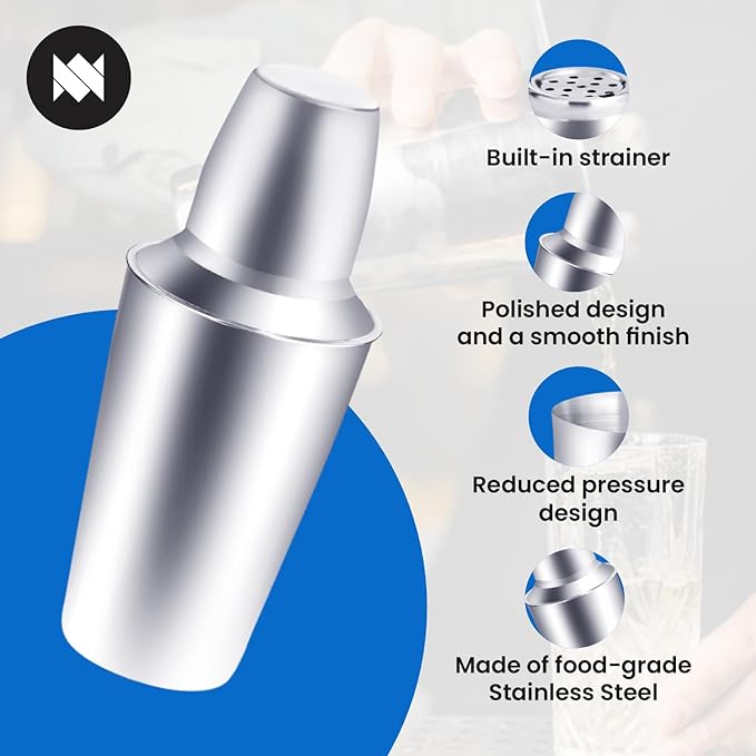MARBELLA 28oz Boston Cocktail Shaker – Stainless Steel Drink Mixer, Professional Barware for Bartenders, Home Bars & Restaurants, Dishwasher Safe & Durable