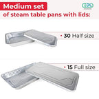 IDL Packaging Aluminum Foil Pans with Lids, Medium - 45 pc Chafing Dish Set - 15 Full Size and 30 Half Size Steam Table Pans + Lids - Disposable Cookware for Catering, Buffet, Party, BBQ