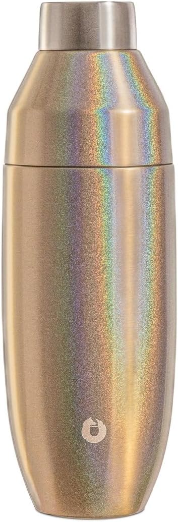 SNOWFOX Premium Vacuum Insulated Stainless Steel Cocktail Shaker, Home Bar Accessories, Elegant Drink Mixer, Leak, Proof Lid With Jigger & Built, In Strainer, Shimmer Gold, 22oz.