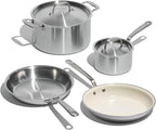 Made In Cookware - 6 Pc Stainless Steel Cookware Set - 5 ply Clad - Includes Frying Pans, Saucepan, and Stock Pot - Professional Grade - Crafted in Italy - Induction Compatible