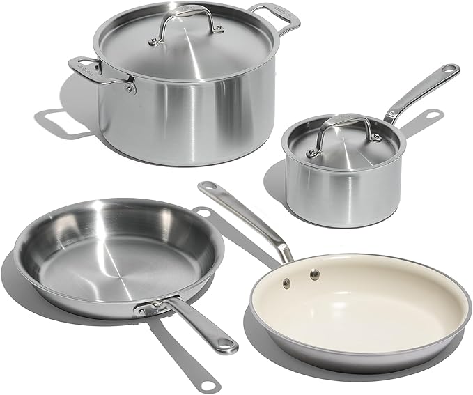 Made In Cookware - 6 Pc Stainless Steel Cookware Set - 5 ply Clad - Includes Frying Pans, Saucepan, and Stock Pot - Professional Grade - Crafted in Italy - Induction Compatible