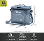 CORE Magnetic Leak Proof Soft Cooler with Waterproof Zipper | Insulated Bag Portable Ice Chest Box | Best Soft Cooler for Food & Beverages for Tailgating, Car Camping, Travel, and Family Beach Picnics