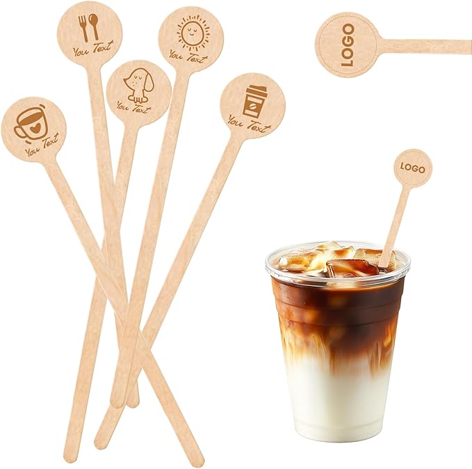 7inch Custom Drink Stirrers, Wooden Coffee Stirrers 50 Count Personalized Stir Sticks Wood Beverage Mixer with Smooth Ends, Swizzle Sticks for Wedding Cocktail (7inch)