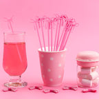 60Pcs Coquette Bow Acrylic Drink Stirrers Pink Cocktail Stick Cocktail Coffee Drink Stirrers Lolipop Stick for Coquette Birthday Party Girly Ribbon Bachelorette Party Bridal Wedding Decor