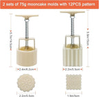 Luxiv Moon Cake Mould 75g, 12 PCS Pattern Hand-Pressure Mooncake Molds for Mid-Autumn DIY Pastry Tool 2 Set with 6pcs Round Flower Mooncake Mode and 6 Pcs Square Pattern Mooncake Mould (White, 75g)