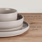 HaWare 16-Piece Plates and Bowls Set for 4, Stoneware Dinnerware Sets with Pasta Bowl, Dishes Set for Home Restaurant, Speckled Cream Coffee