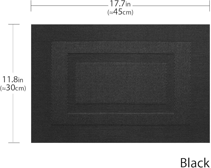 PIGCHCY Placemats Set of 8 Washable Durable Place Mats Vinyl Heat Resistant Non-Slip Table Mats Indoor Outdoor (Pure Black)
