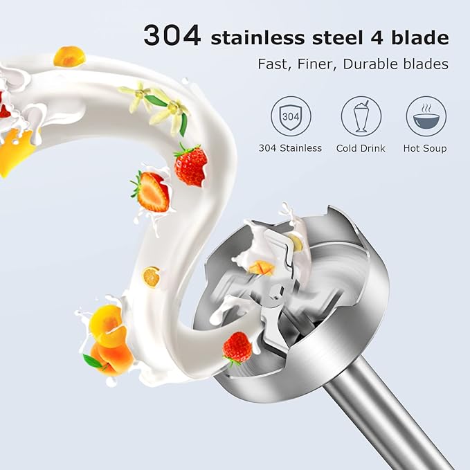 FRESKO Immersion Handheld Blender 500W with 700ml Beaker, 12-Speed & Turbo Mode Hand Blender Stick, 304 Stainless Steel Blades