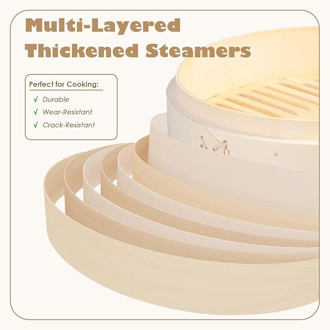 Bamboo Steamer Basket Set, 8-Inch 2-Tier Steamer for Cooking, Chopsticks Liners Sauce Dish Dumpling Making Tools, Steaming Asian Food, Bao Buns, Meat, Dim Sum, Rice, Vegetable Steam Pot
