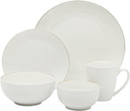 Gibson Home Ogalla 30 Piece Plates, Bowls, & Mugs Dinnerware Set - Service for 6 - White Porcelain W/Gold Band