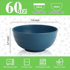 Wheat Straw Bowls 60 OZ, Unbreakable Large Salad Bowl Set of 6, Microwave and Dishwasher Safe Big Bowls for Kitchen, Camping, Picnic, RV, Serving Bowl Set for Ramen, Cereal, Soup - Multi