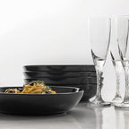 Y YHY Pasta Bowls 30oz, Large Salad Serving Bowls, Shallow Soup Bowls, Porcelain Pasta Bowls Set of 6, Microwave Dishwasher Safe, Black