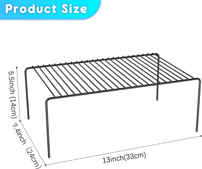 Medium(13 x 9.4 inch)Black Cabinet Storage Shelf Rack Set of 4, Rustproof Metal Wire Kitchen Counter Organizers and Storage, Spice Organization for Cabinet, Plate, Dish, Pantry, Bathroom, Fridge
