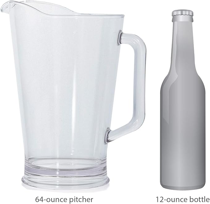 US Acrylic 64oz Bistro Clear Pitcher | Set of 2 Beer Pitchers | Reusable, BPA-free, Made in the USA, Indoor and Outdoor Pitcher Set for Water, Lemonade, Juice, Soda Pop, and Beer