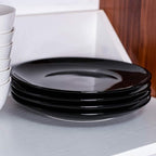 DELLING 10 inch Black Dinner Plates Set, Porcelain Dessert/Salad Plate, Serving Dishes, Dinnerware Sets, Scratch Resistant, Lead-Free, Microwave, Oven, and Dishwasher Safe - Set of 4