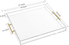 Extra Large Clear Acrylic Serving Tray (18×18 Inches) with Gold Handles Spill Proof Acrylic Over Size Big Decorative Tray Organiser for Ottoman Coffee Table Countertop