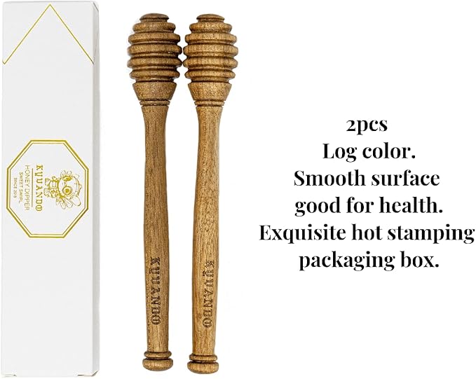 Brazilian Cherry Wood Honey Dipper - Durable & Warp-Resistant, Preserves Honey Purity, 2pcs, 6.3 Inch