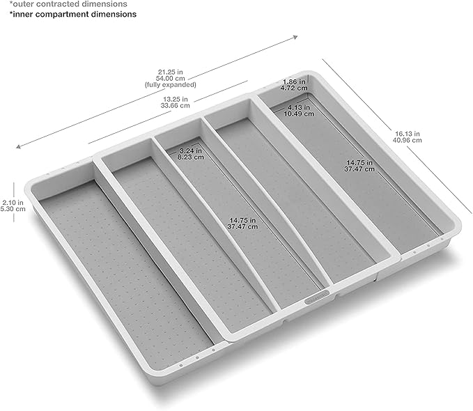 madesmart Expandable Utensil Tray-White | Classic Collection | 5-Compartments | Kitchen Organizer | Soft-Grip Lining and Non-Slip Rubber Feet | Easy to Clean | BPA-Free