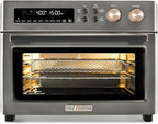 Infrared Heating Air Fryer Toaster Oven, Extra Large Countertop Convection Oven 10-in-1 Combo, 6-Slice Toast, Enamel Baking Pan Easy Clean with Recipe Book, Black Matte Stainless Steel