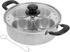 DECHOUS Egg Poacher Pan Nonstick 4 Eggs Stainless Steel Food Steamer Pot With Detachable Cups & Lid For Breakfast And Meal Prep