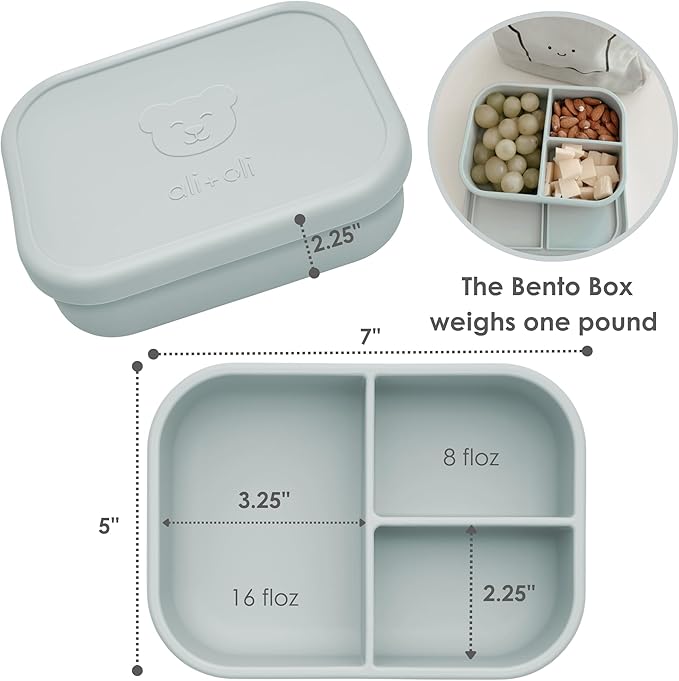 Ali+Oli Silicone Bento Box (Blue) Lunch Box for Kids, Toddlers, Preschoolers & Adults | BPA-Free and Spill-Proof | Ideal for School, and On-the-Go Meals| Perfect for Lunch, Snacks, and Meals