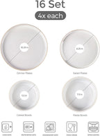 TheTerra Ceramic Dinnerware Sets with Pasta Bowls for 4, 16 Pieces Porcelain Lightweight Plates and Bowls Sets, Scratch Resistant Dish Set, Oven & Microwave & Dishwasher Safe, Reactive White