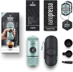 WACACO Nanopresso Portable Espresso Maker with Case, Mini Travel Coffee Machine, Perfect for Camping, Travel and Office（ Elements Arctic Blue）