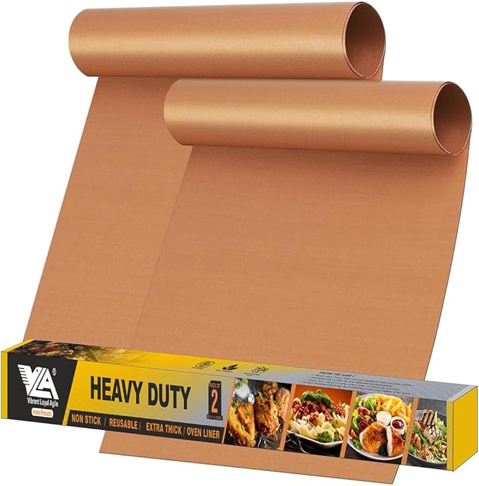 Oven Liners for Bottom, 2 Pack Large Thick Heavy Duty 100% Non-stick Reusable Teflon Mat, 25"x17" Baking Mat for Electric, Gas, Toaster Ovens, Grills (Copper)