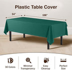 Exquisite 12-Pack Premium Plastic Tablecloth 54in. x 108in. Rectangle Table Cover - Dark Green