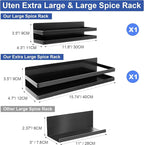 Uten Large Magnetic Spice Rack for Refrigerator, 2 Pack Enhanced Magnetic Shelves, Magnetic Shelf Moveable Fridge Organizer for Kitchen Holding Spices, Jars, Perfect Space Saver Storage Spice Rack
