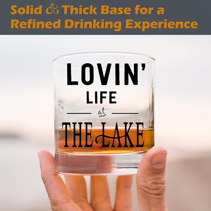 kunlisa Lake House Gifts Whiskey Glasses, Lake Lovers Gifts, Lakes House Essentials 10 oz Drinking Rocks Glasses for Women Men Whisky Cocktail Scotch Bourbon Liquor