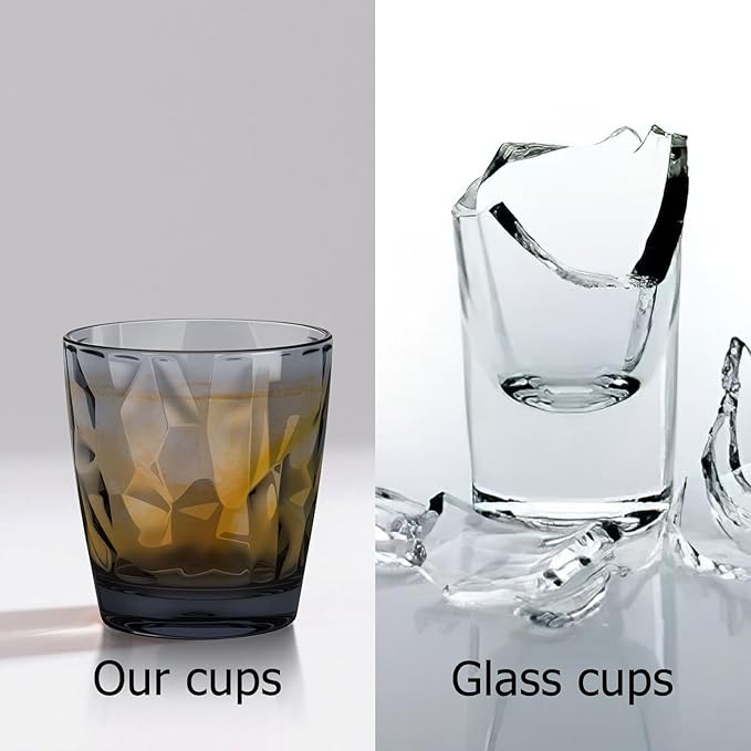 Topsky 10 oz Plastic Water Tumblers | Set of 4 Transparent Unbreakable Drinking Glasses Clear Acrylic Reusable Juice Wine Cups for Home Picnic Party, Dishwasher Safe, Stackable (Gray)