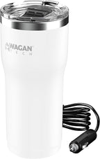 Wagan EL6102 12V Travel Car Heated Mug Portable 16oz Stainless Steel Anti-Spill Lid Slip resistant base Car Coffee Warmer Coffee Cup (White)