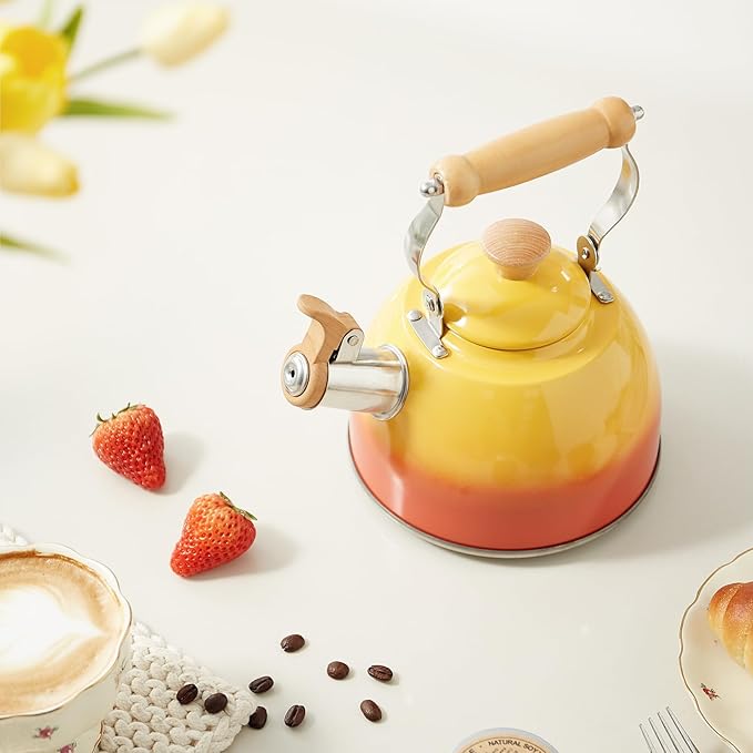 ROCKURWOK Tea Kettle, Tea Pot with Cool Touch Ergonomic Handle, Teapot Food Grade Stainless Steel, Tea Kettle Stovetop, Kettle Teapot, Whistling Tea Kettle, Small Tea Pot, 1.6 Quart (Orange)
