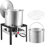 VEVOR 80 Qt Seafood Boiling Kit with Strainer, Outdoor Seafood Boil Pot and Basket, Cooking Set for Crab Crawfish Lobster Boiling, Aluminum Stockpot with 100,000 BTUs Propane Burner and Steamer Rack