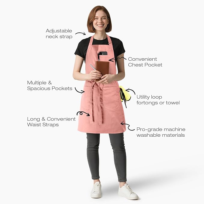 Unisex Apron with Pockets for Cooking, Salon & Art - 100% Cotton Adult Kitchen, Chef, Stylist Apron