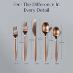 JazzUpCo Tia Flatware non toxic 18/10 stainless steel dishwasher safe (Matte Rose Gold, 8 Person Set (40 Pieces))