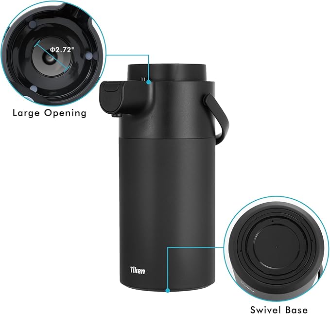 Tiken Airpot Coffee Dispenser with Pump - Coffee Carafes for Keeping Hot - Beverage Dispenser - 135oz/4L Thermal Coffee Carafe for Hot Liquids - Stainless Steel Insulated Coffee Thermos Carafe