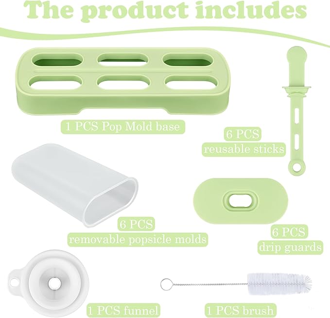 WMKGG Popsicles Molds Set, 6 PCS Ice Pop Mold,Homemade Ice Cream Mould with Sticks, Popsicle Maker(Green)